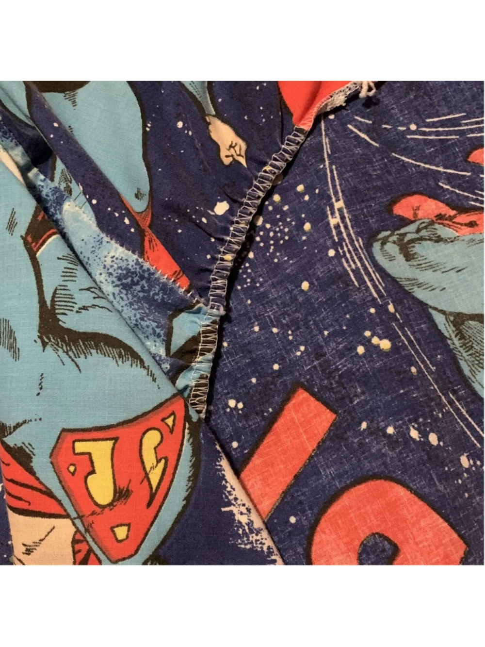 Vintage 1976 Superman Twin Size Fitted Sheet DC Comics Retro Bedding Red Blue